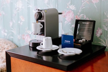 Coffee machine in the Superior Room front view of the Grandhotel Pupp